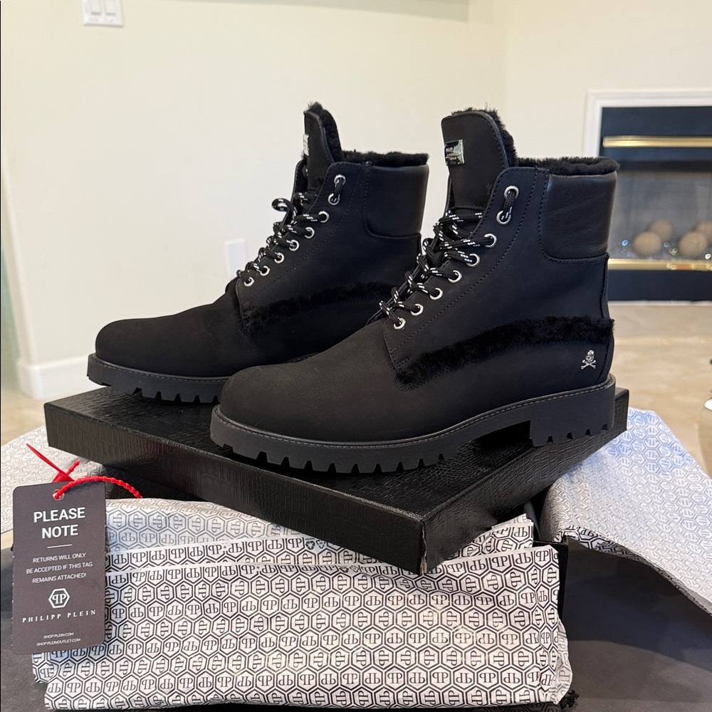 Philipp Plein Black Fur-Trimmed Boots